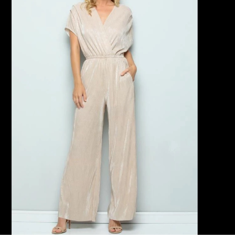 Anthropologie Gold Pleated Jumpsuit small